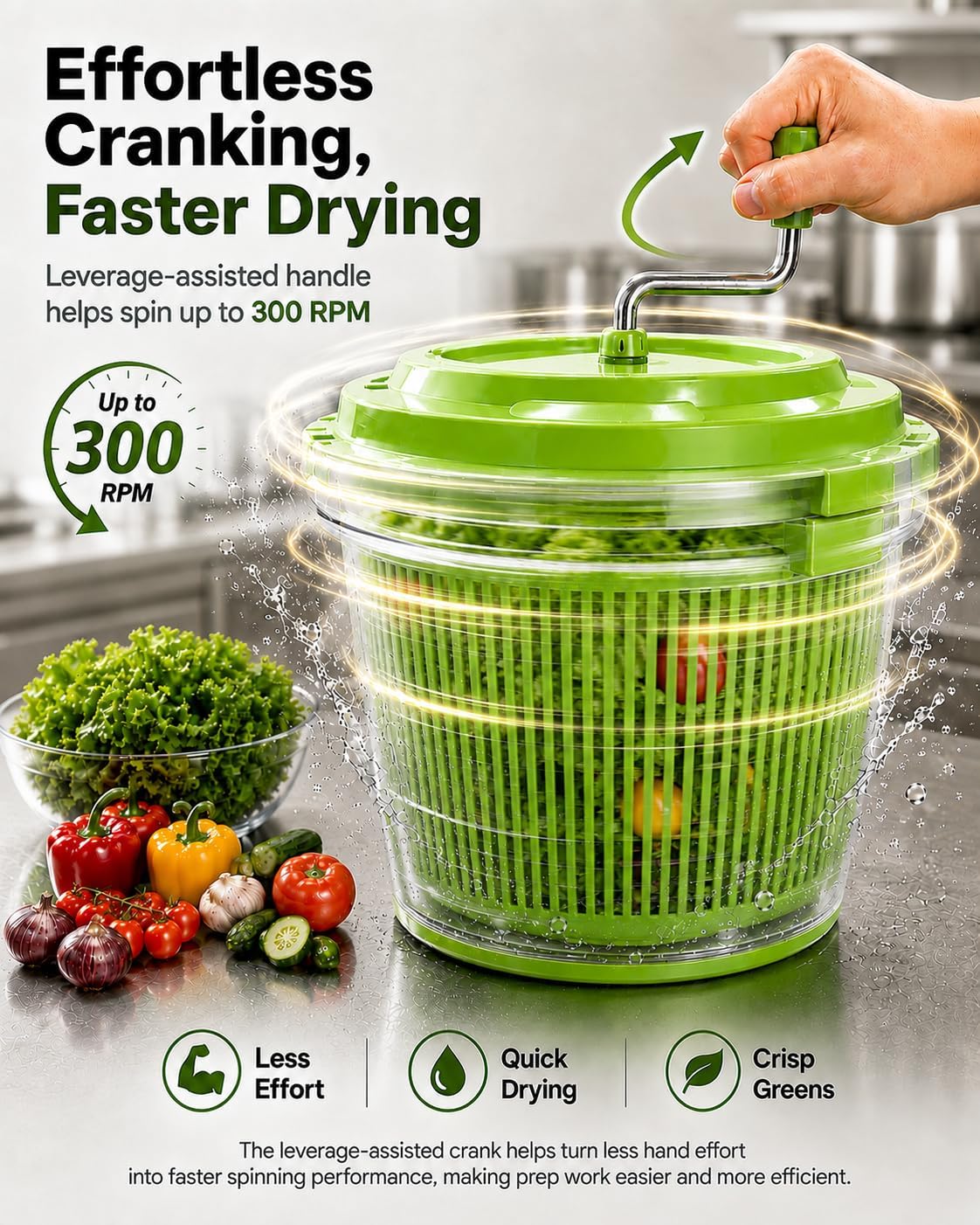 Commercial Salad Spinner - 3 Gallon Large Capacity Lettuce Dryer