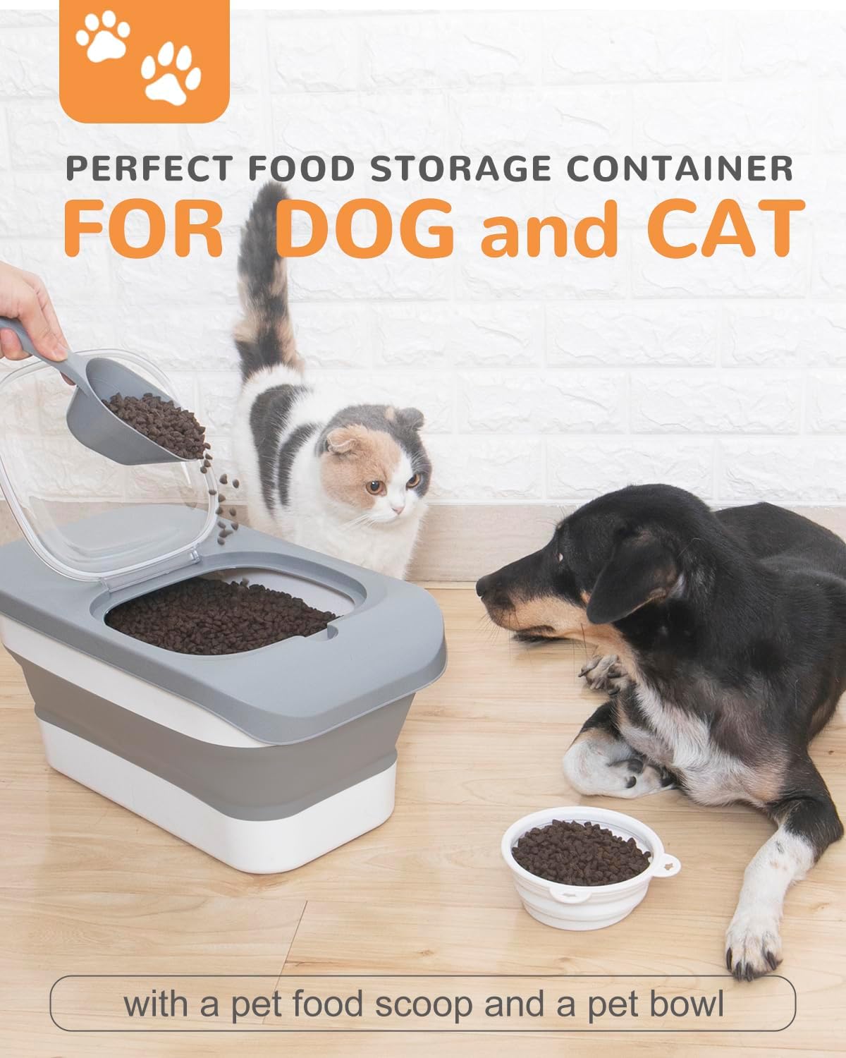 25-28Lbs Dog Food Storage Container Airtight,Collapsible Pet Food Storage | Dog Food Container with Handle,Wheels,Double Airtight Seal Fresh,Save Space,Pest/Mouse-proof,Small Cat Food Container,Scoop