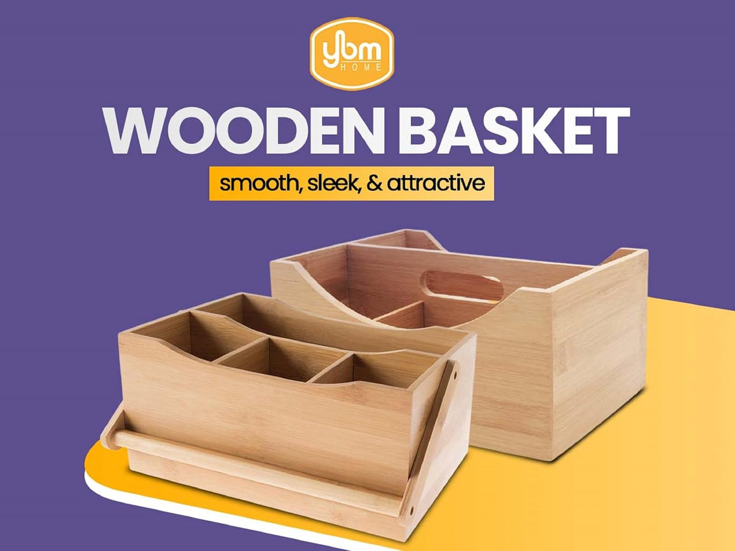 YBM HOME Bamboo Flatware Utensil Caddy with Napkin Holder and Handle, Wood Picnic Basket for Kitchen and Camping Trip, 336