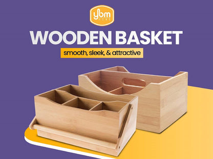 YBM HOME Bamboo Flatware Utensil Caddy with Napkin Holder and Handle, Wood Picnic Basket for Kitchen and Camping Trip, 336