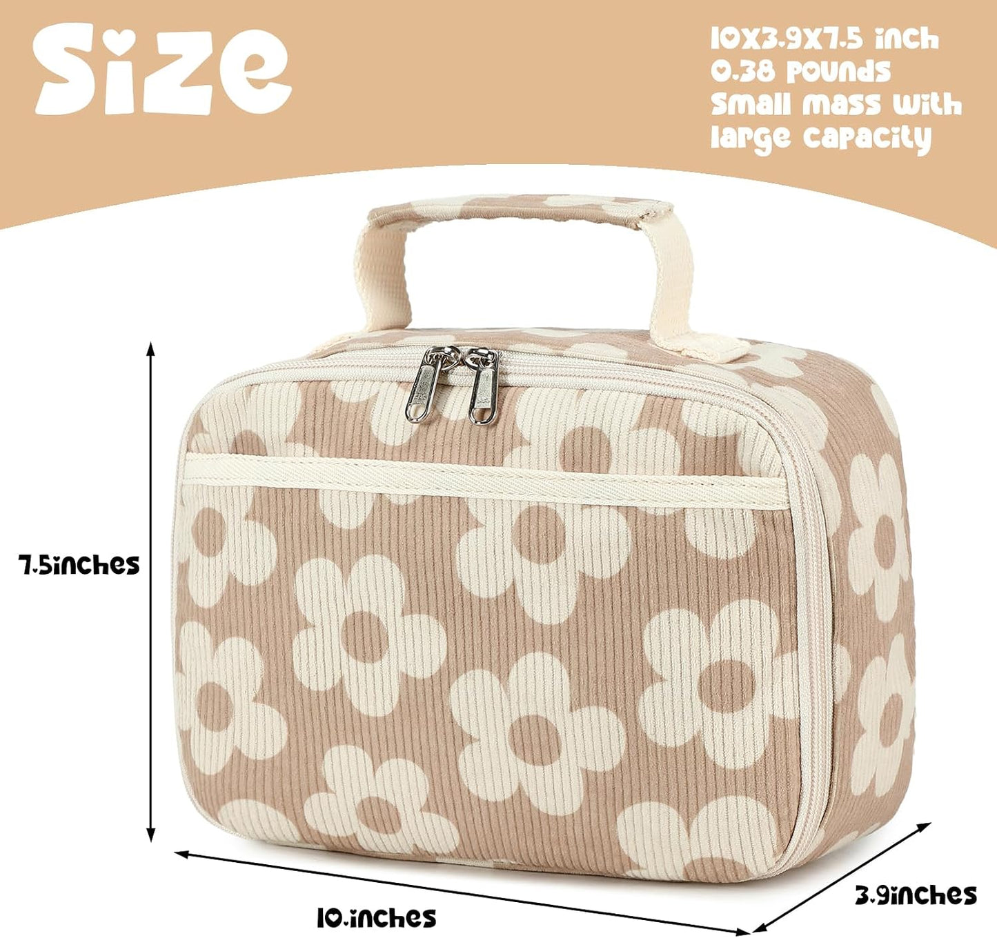 Bluboon Insulated Lunch Bag for Girls & Boys, Corduroy School Lunch Box with Cooler & Organizer Compartments, Leak-Proof Lunch Tote for School, Travel (Corduroy Strawberries Beige)