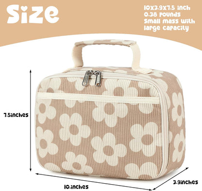 Bluboon Insulated Lunch Bag for Girls & Boys, Corduroy School Lunch Box with Cooler & Organizer Compartments, Leak-Proof Lunch Tote for School, Travel (Corduroy Strawberries Beige)