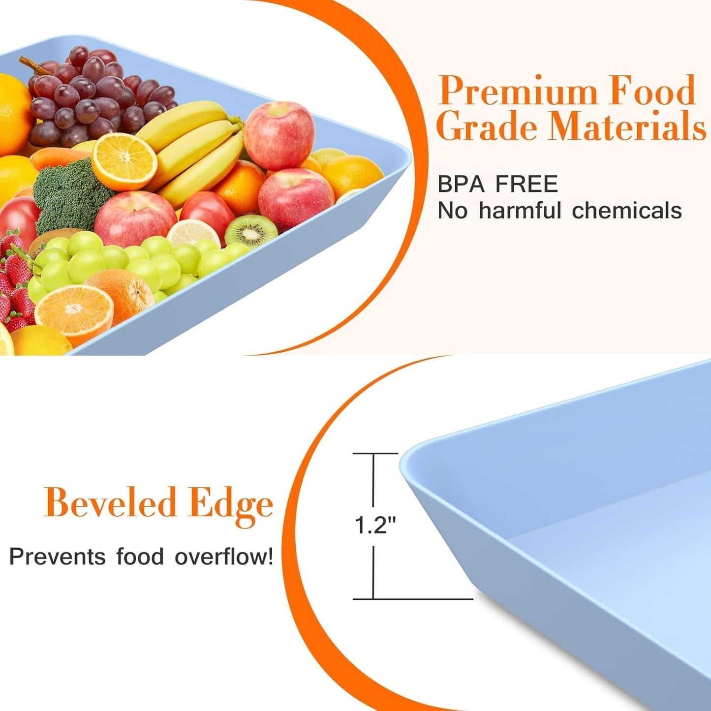 WOWBOX 4 pcs Serving Tray for Party, Grilling Accessories, Serving Platters for Snacks, Fruit, Reusable Plastic Trays for Serving Food and Pantry Organization in Kitchen & for Mothers Day Parties