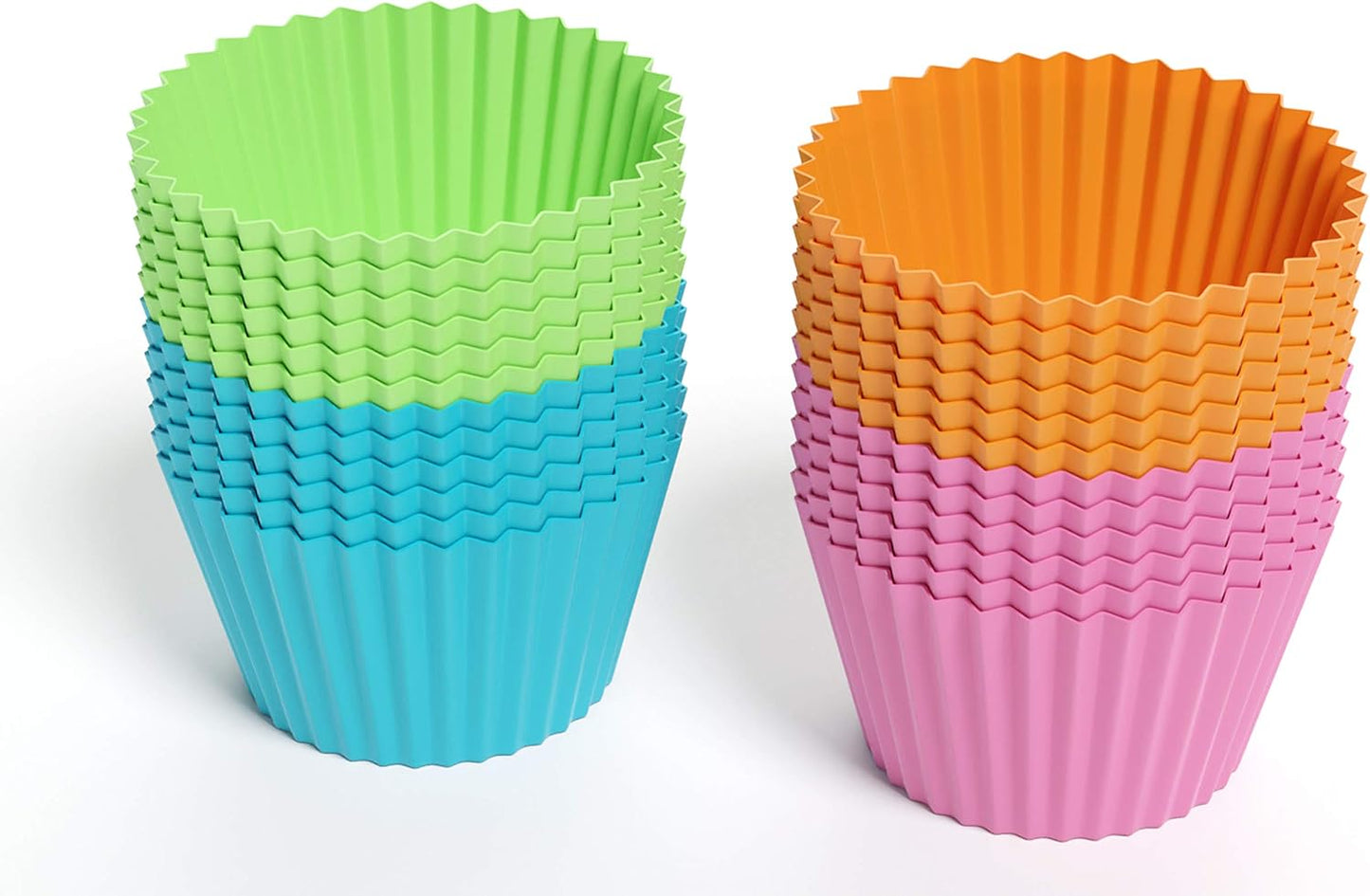 Bakerpan Silicone Mini Cupcake Liners 24 Pack - Reusable Non-Stick Muffin Cups - BPA-Free Baking Cups for Mini Muffin Pan, Candy & Chocolate Molds, 4 Vibrant Colors