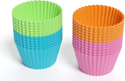 Bakerpan Silicone Mini Cupcake Liners 24 Pack - Reusable Non-Stick Muffin Cups - BPA-Free Baking Cups for Mini Muffin Pan, Candy & Chocolate Molds, 4 Vibrant Colors
