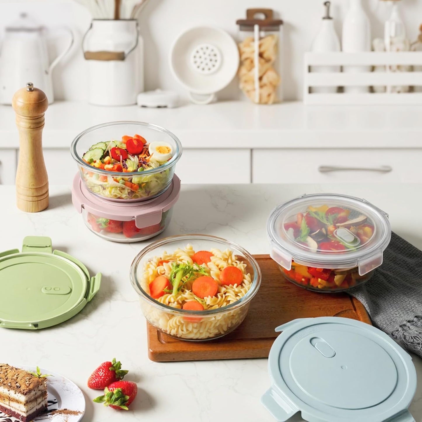 Freshmage 23oz Glass Meal Prep Containers with Lids, Airtight 3-Cup Glass Storage Containers Set, Heat-Resistant BPA-Free for Soup, Leftover, Microwave, Dishwasher, and Freezer Safe (6 Packs)