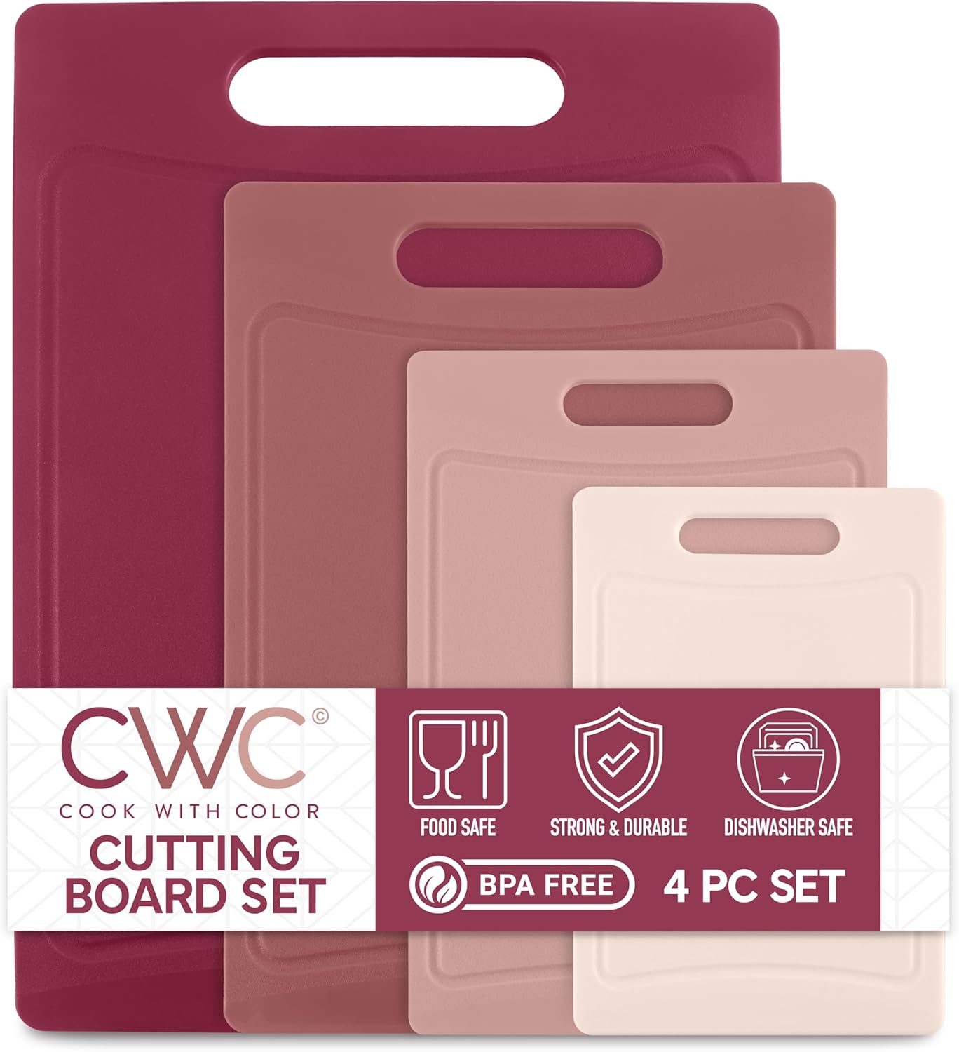 COOK WITH COLOR Non-Slip Cutting Board Set – Kitchen Essentials with Easy Grip Handle for Meat, Veggies, and Fruits, 3 Cutting Boards, Speckled White