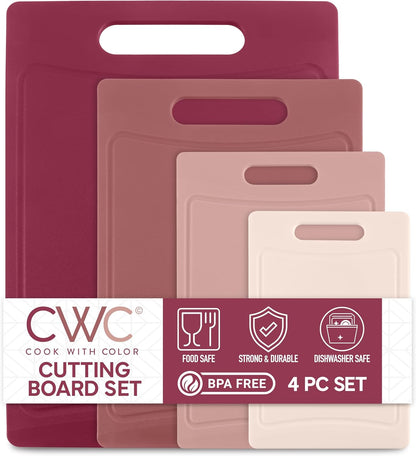 COOK WITH COLOR Non-Slip Cutting Board Set – Kitchen Essentials with Easy Grip Handle for Meat, Veggies, and Fruits, 3 Cutting Boards, Speckled White
