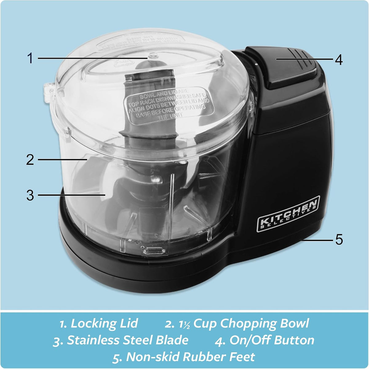 Kitchen Selectives Mini Chopper by Select Brands, 1-1/2 Cups, Black