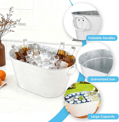 2PCS Beverage Tub Large Ice Bucket For Parties, Thick Metal Galvanized Tub Drink Buckets, Beverage Bucket with Handles, Drink Bucket for Indoor & Outdoor Party (Sliver)