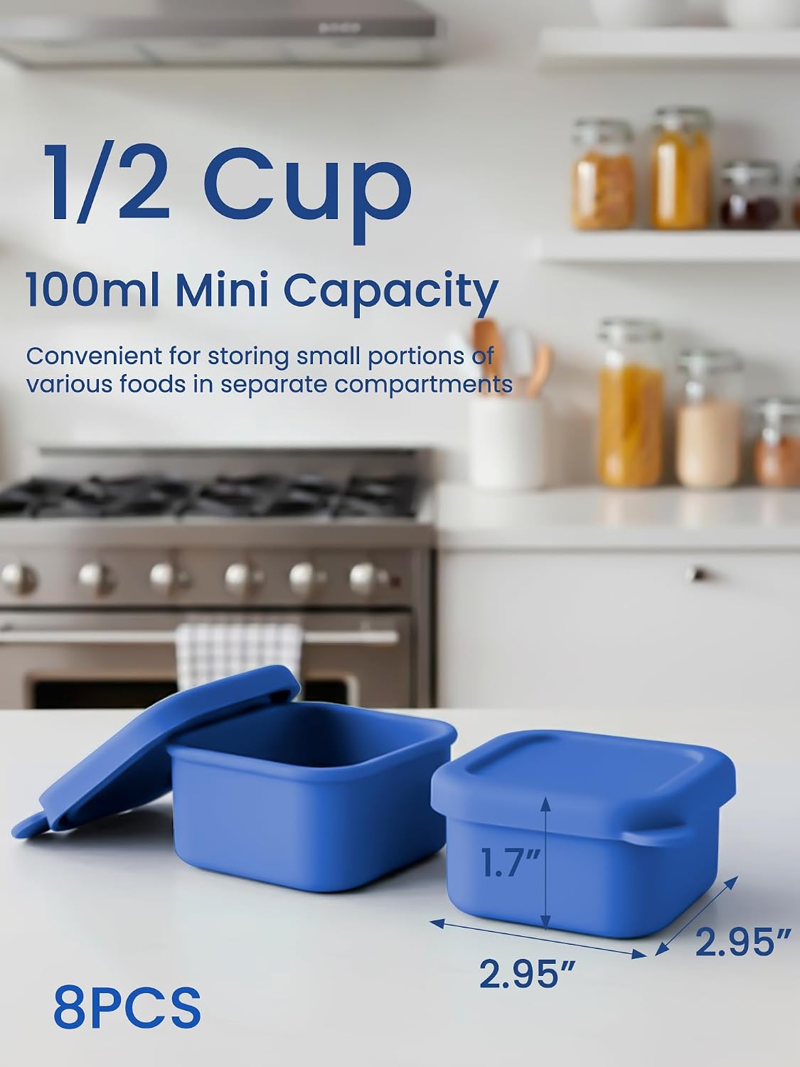 8 PCS 2 Cup Silicone Freezer Molds With Lid, Reusable Silicone Soup Freezer Tray for Meal Prep, Food Storage Containers for Freezing Sauces, Stews, Ice Cream (Blue)