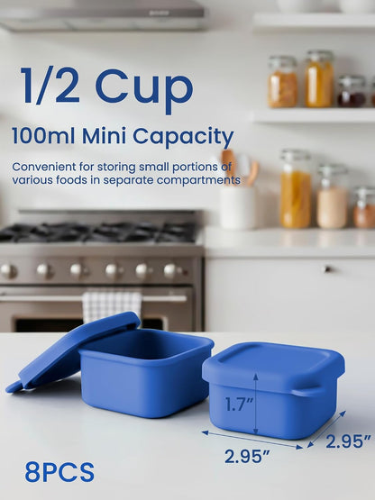 8 PCS 2 Cup Silicone Freezer Molds With Lid, Reusable Silicone Soup Freezer Tray for Meal Prep, Food Storage Containers for Freezing Sauces, Stews, Ice Cream (Blue)