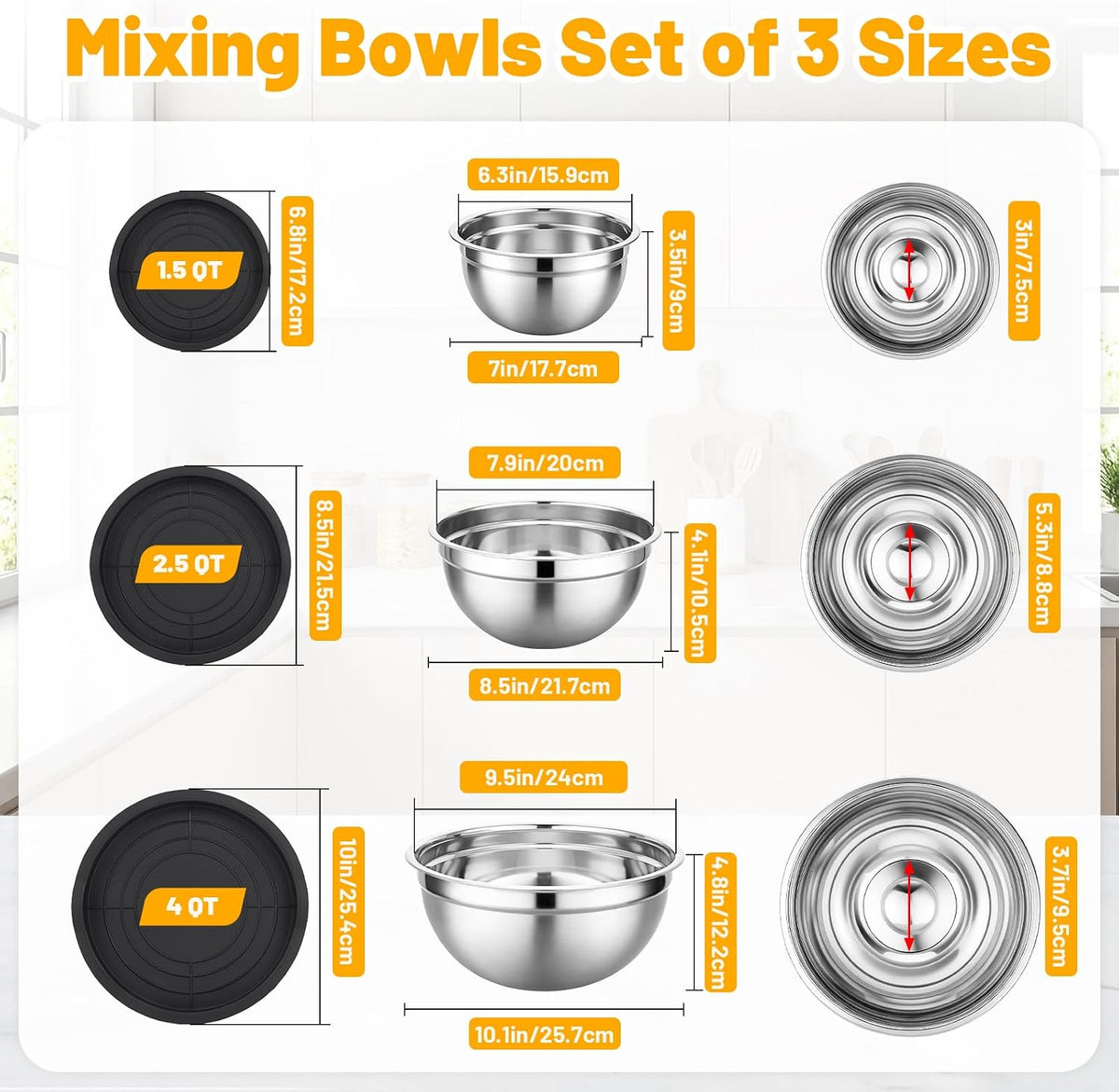 Beasea Stainless Steel Mixing Bowls, 5 Pack 1.5 QT Stackable Nesting Mixing Bowls with Airtight Lids, Metal Bowl with Lid for Baking, Meal Prepping, Salad, Serving, Food Storing