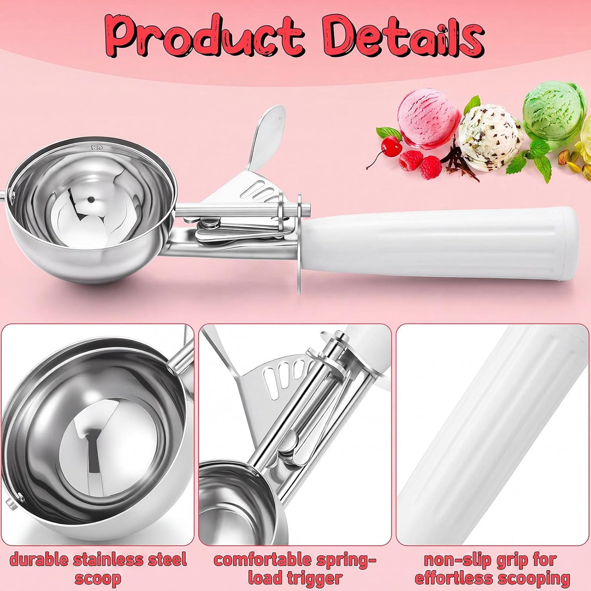 Reallnaive Ice Cream Scooper with Trigger, 4 oz, Gray