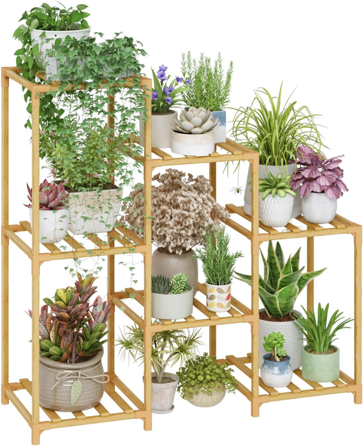 Bamworld Plant Stand Indoor Plant Shelf Outdoor Wood Plant Rack