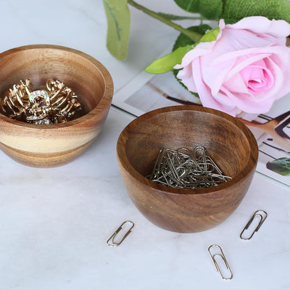 Acacia Wooden Bowls Set, Small Pinch Bowls for Sauces/Dips/Condiments, Mini Serving Bowls for Snacks/Appetizers/Side Dishes/Charcuterie Board, 3 oz Wooden Ramekins, Handmade Reusable, 4 pcs