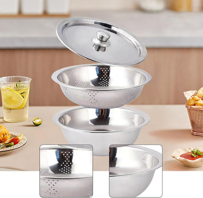 Food Storage Container Colander with Bowl Rice Rinser Food Strainer Produce Container for Salad Meat Beans Multipurpose Kitchen Utensil- 30cm