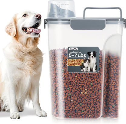 Dog Cat Food Storage Container, Pet Food Pourable Container Airtight with Large Spout & Cup, BPA-Free Plastic Food Dispenser for Pet Food, Bird Seed, Rice, Flour (Dark Gray, 2.5L)