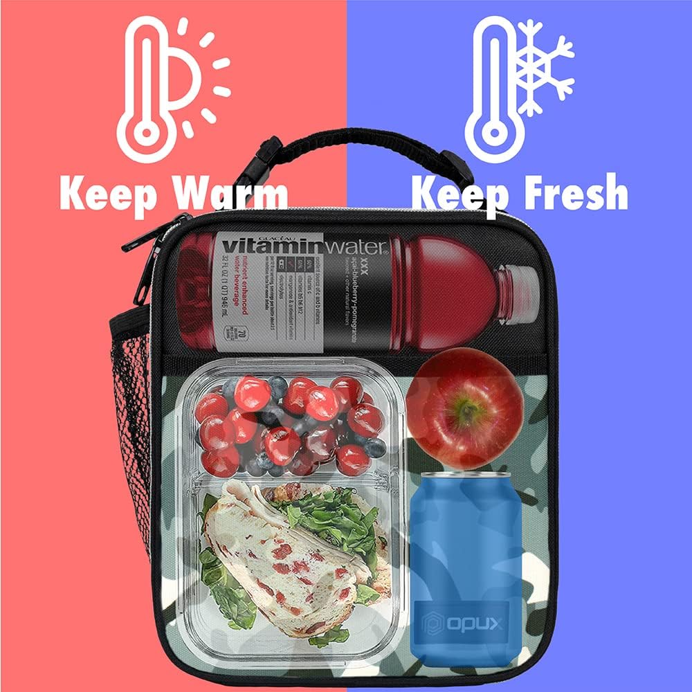 opux Premium Insulated Lunch Box, Soft School Lunch Bag for Kids Boys Girls, Leakproof Small Lunch Pail Men Women Work, Reusable Compact Cooler Tote Lunchbox for Office Adult, Black