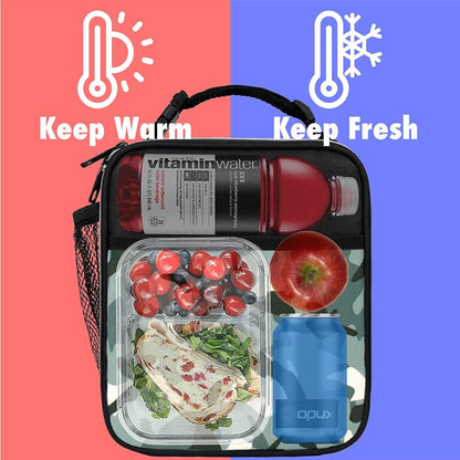 opux Premium Insulated Lunch Box, Soft School Lunch Bag for Kids Boys Girls, Leakproof Small Lunch Pail Men Women Work, Reusable Compact Cooler Tote Lunchbox for Office Adult, Black