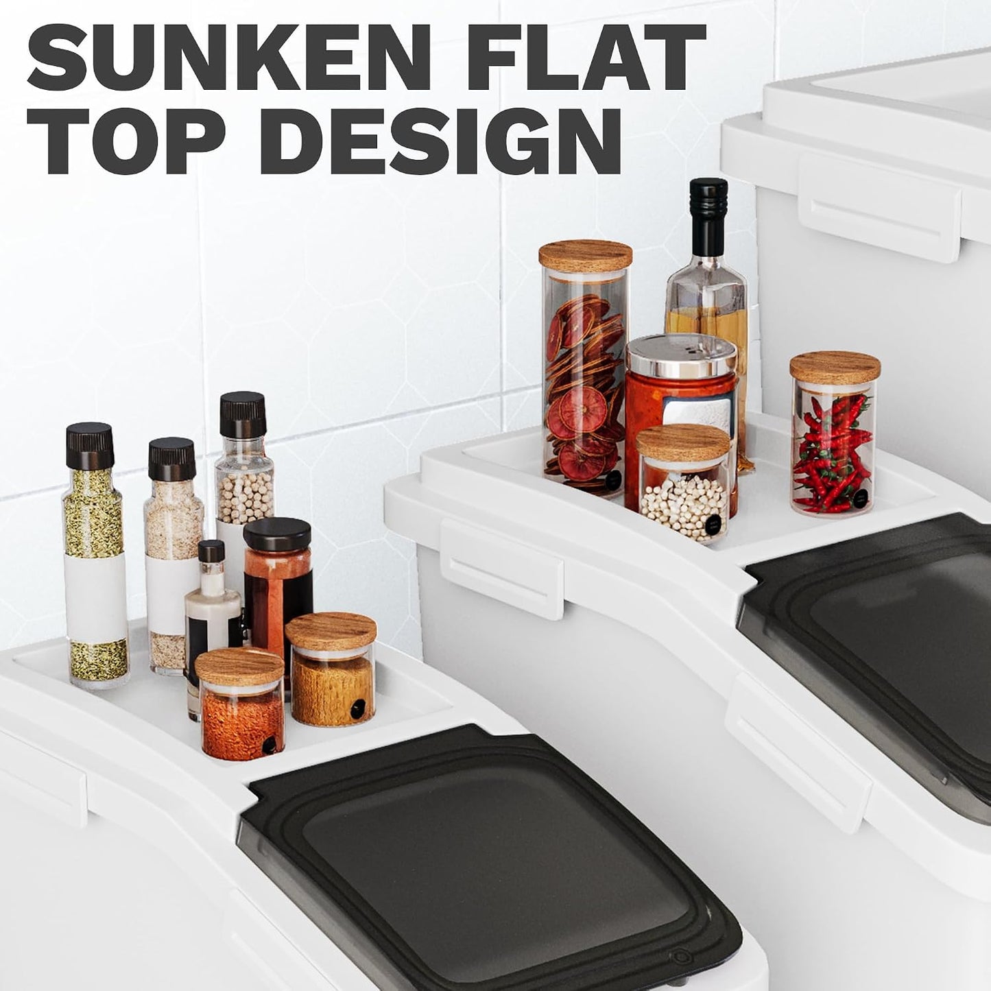 DWVO Large Ingredient Storage Bins, 11.4-Gallon Flour Rice Food storage Containers Bins with Wheels, Scoop and Airtight Lid for Dry Food, Flour, Cereal Grain, Sugar, Gray