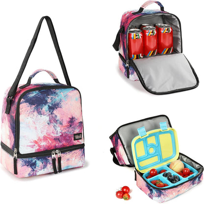 Tilami Lunch Bags Insulated Adjustable Strap Zipper, Two Compartments Cooler Bags, Bento Bags for Kids Toddlers (Blue)