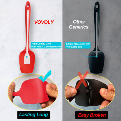 Silicone Spatula Set, High Heat Resistan Rubber Spoon Spatula, Non-Stick Spoonula with Seamless One Piece Design, Flexible Scrapers Baking Mixing Tool,3 Pack, Black