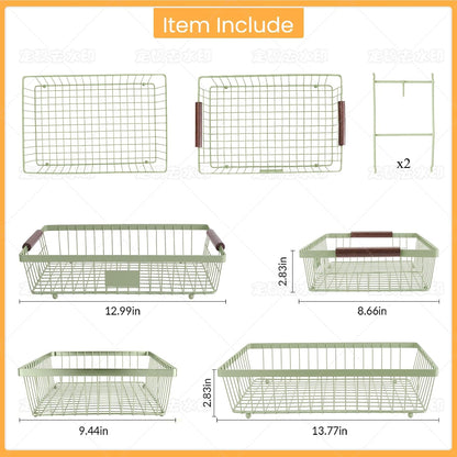 2-Tier Stackable Wire Basket with 2 Banana Hooks, Pantry Organizer for Kitchen Countertops, Cabinets & Under-Sink Spaces; Ideal for Storing Snacks, Fruits, Veggies, Onions, Potatoes, & More,Black