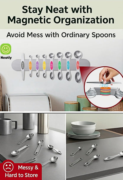 Magnetic Measuring Cups and Spoons Set304 Stainless Steel Dual Scale Set of 15, Strong N52 Magnetic Nesting Design with Leveler, for Dry&Liquid Ingredients, Dishwasher Safe(Colorful)