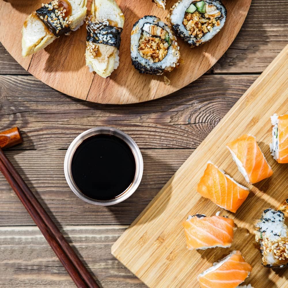 8 Pack 3.2inch Stainless Steel Sauce Dishes Mini Individual Saucers Bowl Round Seasoning Dishes Sushi Dipping Bowl Appetizer Plates, Champagne Gold
