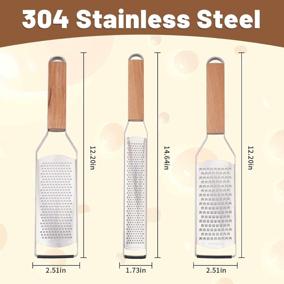 SHIKORI Professional Cheese Graters for Kitchen Stainless Steel-3 Pcs