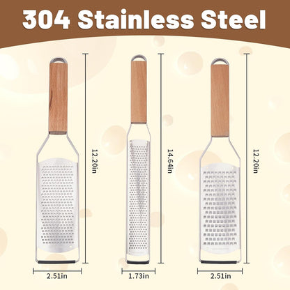 SHIKORI Professional Cheese Graters for Kitchen Stainless Steel-3 Pcs