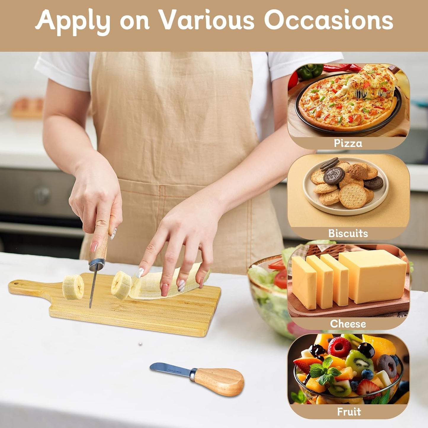 Mini Charcuterie Boards, 3.5 * 9IN Cutting Boards, Wood Cheese Board with Knives, Thicken Bamboo Chopping Board Serving Trays, Small Charcuterie Boards for Guests Wedding Party Baby Shower, Set of 6