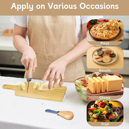 Mini Charcuterie Boards, 3.5 * 9IN Cutting Boards, Wood Cheese Board with Knives, Thicken Bamboo Chopping Board Serving Trays, Small Charcuterie Boards for Guests Wedding Party Baby Shower, Set of 6