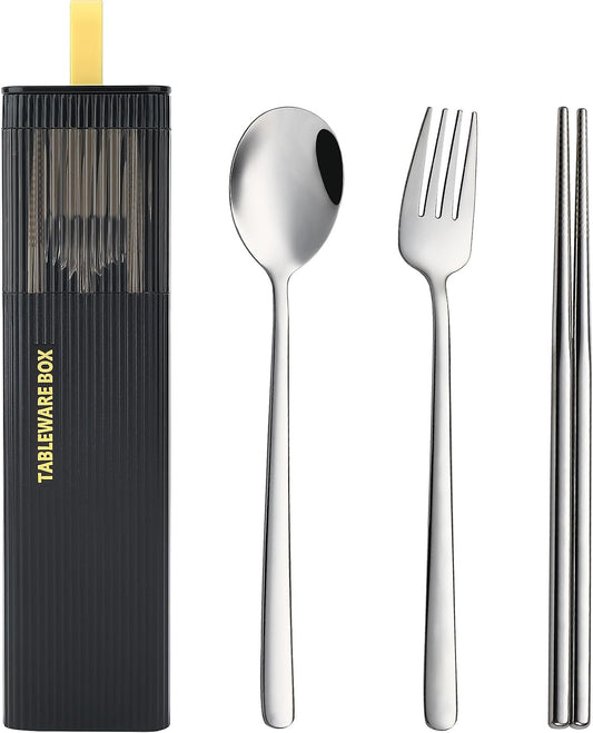 DEVICO Travel Utensils with Case, 18/8 Stainless Steel Reusable Silverware Set for Lunch Box, Portable Cutlery Set, Fork and Spoon Set for Camping, Lunch, Picnic, Workplace, School (Green)