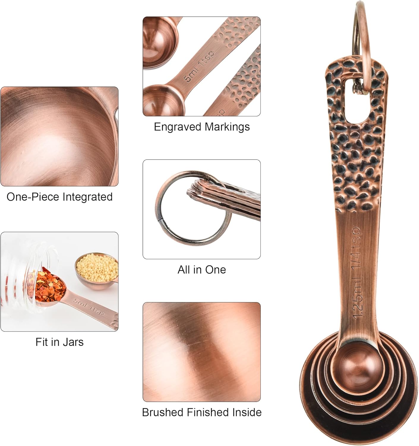 Copper Measuring Cups and Spoons Set 14, Stainless Steel Measuring Cups and Spoons set, Metal 6 Measure Cup and 7 Measure Spoon with 1 Leveler for Kitchen & Baking