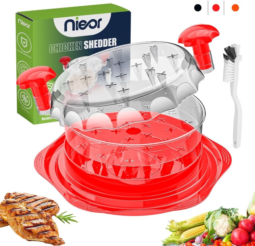 Chicken Shredder Tool Twist Large Cherry Red, 10” BPA-Free Meat Shredder, Chicken Breast Pork Beef, Manual Food Shredder with Brush, Anti-Slip, Ergonomic Handle, Fast Shredding for Kitchen, Meal Prep