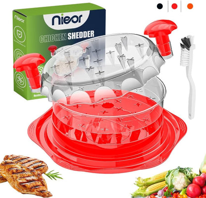 Chicken Shredder Tool Twist Large Cherry Red, 10” BPA-Free Meat Shredder, Chicken Breast Pork Beef, Manual Food Shredder with Brush, Anti-Slip, Ergonomic Handle, Fast Shredding for Kitchen, Meal Prep