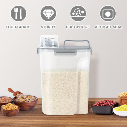 TBMax Rice Container 10 Lbs, Cereal Container Oatmeal Storage, Airtight Food Dispenser with Easy-pouring Spout & Handy Cup for Flour Grain Beans, Pet Dog Cat Bird Food Storage Container