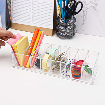 NatSumeBasics Clear Acrylic Drawer Organizer with 6 Compartments, 3.3" Width Desk Storage for Office Accessories, Not for Credit & Business Cards