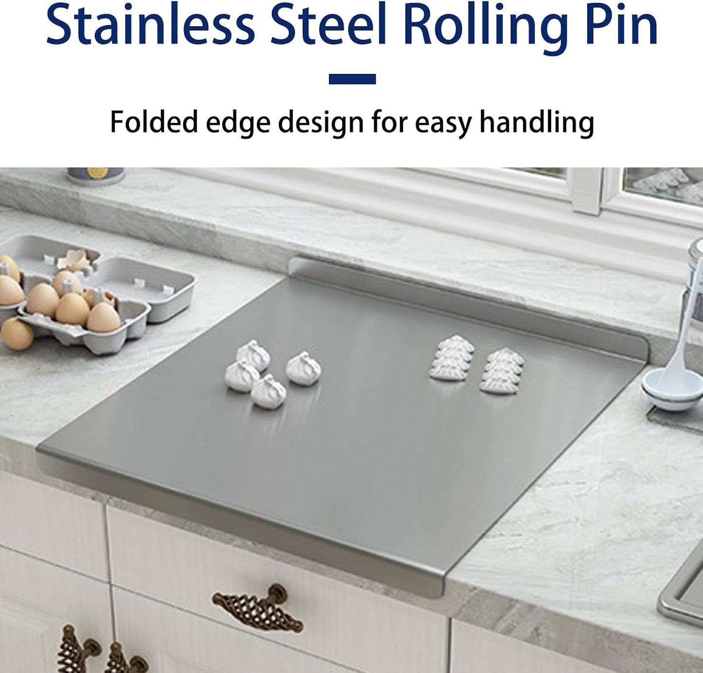 316 Stainless Steel Cutting Mat with Raised Lip and Non Slip Silicone Pad for Kitchen Countertop Chopping Meat Slicing Fruit Dicing Vegetable Easy Cleaning 300 * 400 * 1.5mm 316 stainless steel