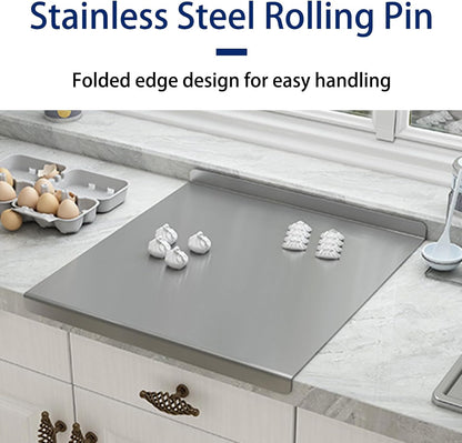 316 Stainless Steel Cutting Mat with Raised Lip and Non Slip Silicone Pad for Kitchen Countertop Chopping Meat Slicing Fruit Dicing Vegetable Easy Cleaning 300 * 400 * 1.5mm 316 stainless steel