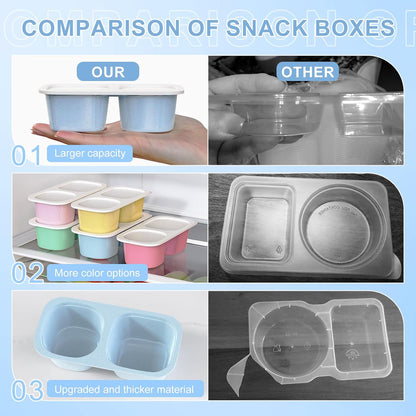 Snack Pack Containers for Kids, 5 Pack Reusable Snack Containers with Lids, 2 Compartment Small Bento Snack Box, BPA-Free, Lunchbox Accessories for Travel