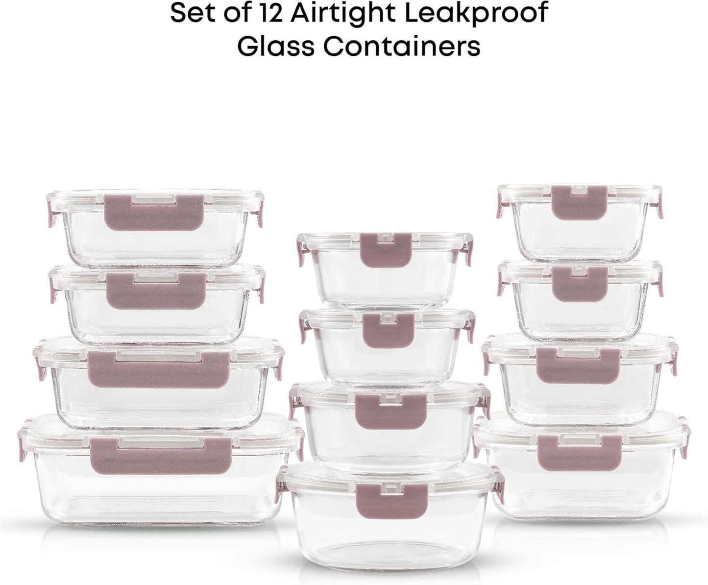 JoyJolt 24pc Borosilicate Glass Storage Containers with Lids | 12 Airtight/Freezer Safe Food Storage Containers for Pantry and Kitchen | Meal Prep Container for Lunch | Glass Tupperware Set