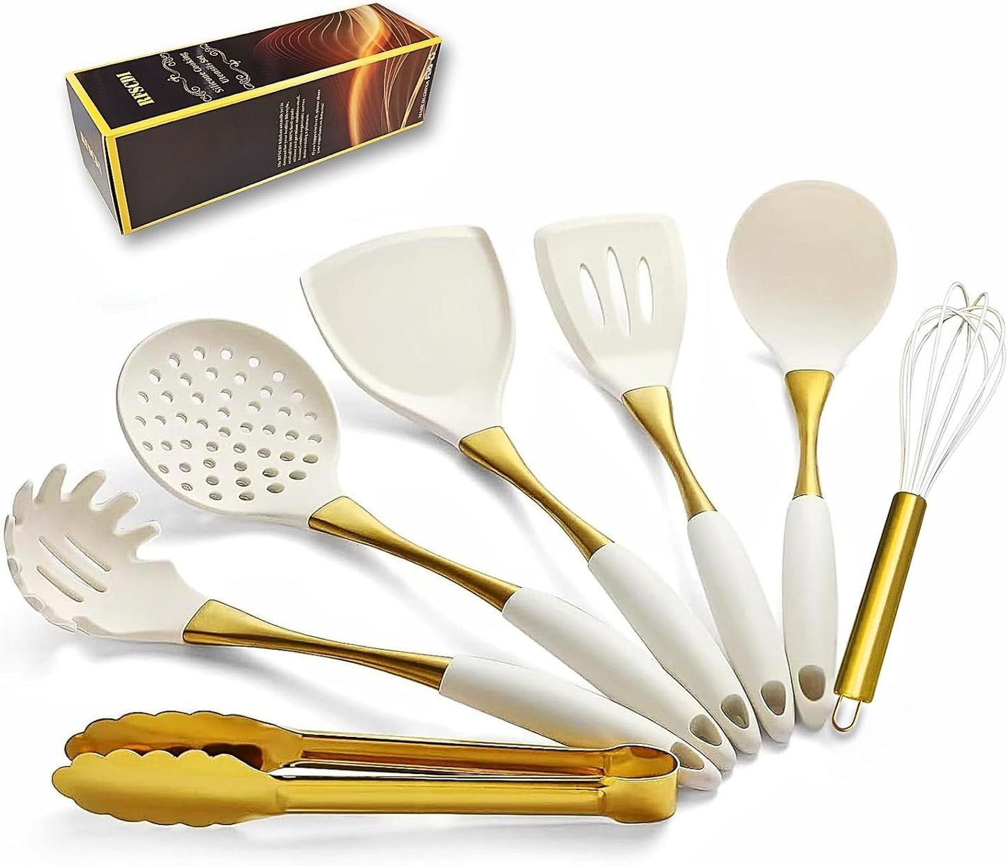 White Silicone Cooking Utensils Set-Non-Toxic, Heat Resistant, BPA Free Kitchen Utensils Set with Spatula, Spoon, Whisk & Tongs-Non-Stick& Dishwasher Safe for Nonstick Cookware