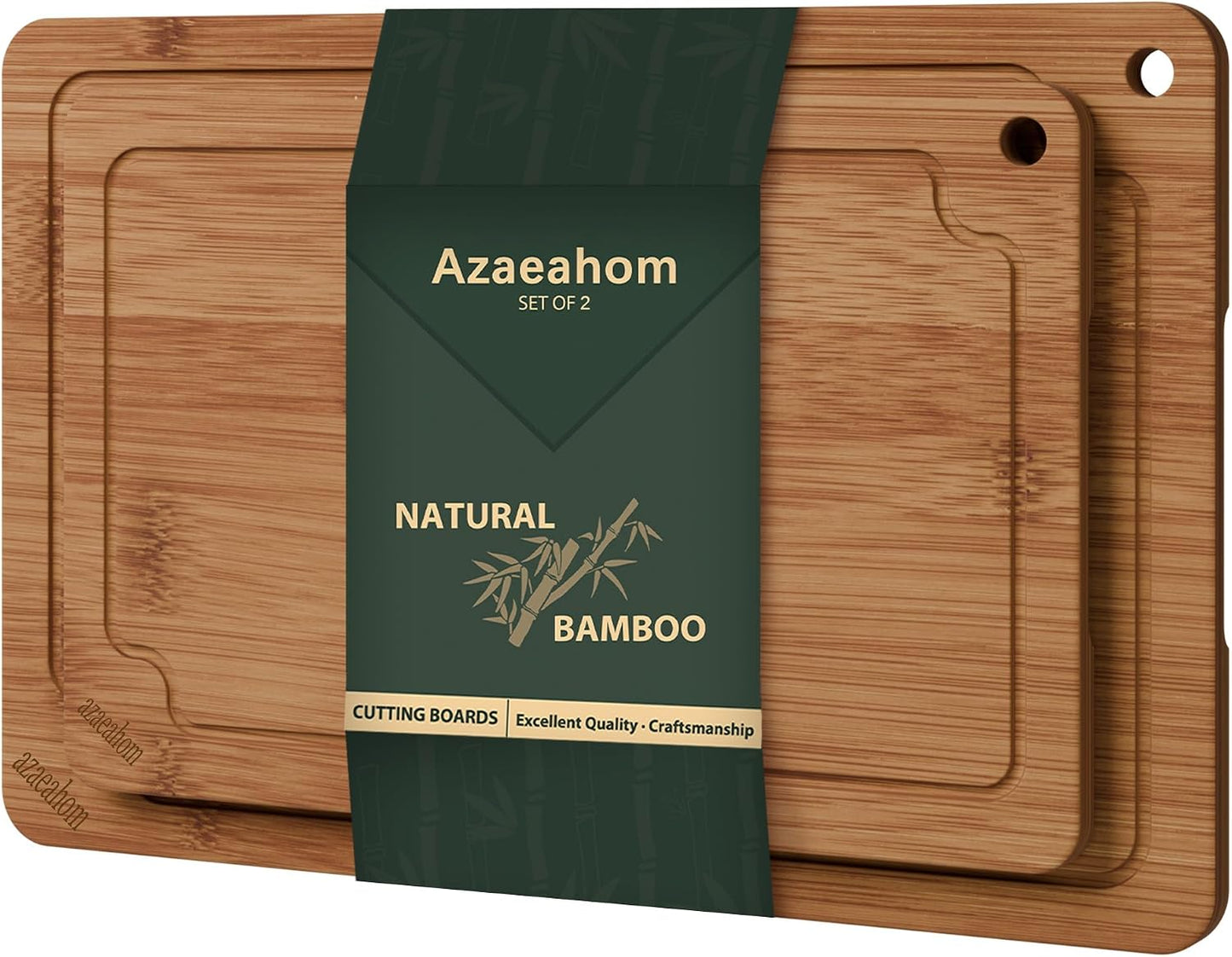 Bamboo Cutting Boards for Kitchen, Wood Cutting Board Set with Juice Grooves & Built-in Handles, Large Medium Small Chopping Board for Meat, Vegetables, Fruit