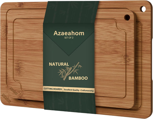 Bamboo Cutting Boards for Kitchen, Wood Cutting Board Set with Juice Grooves & Built-in Handles, Large Medium Small Chopping Board for Meat, Vegetables, Fruit