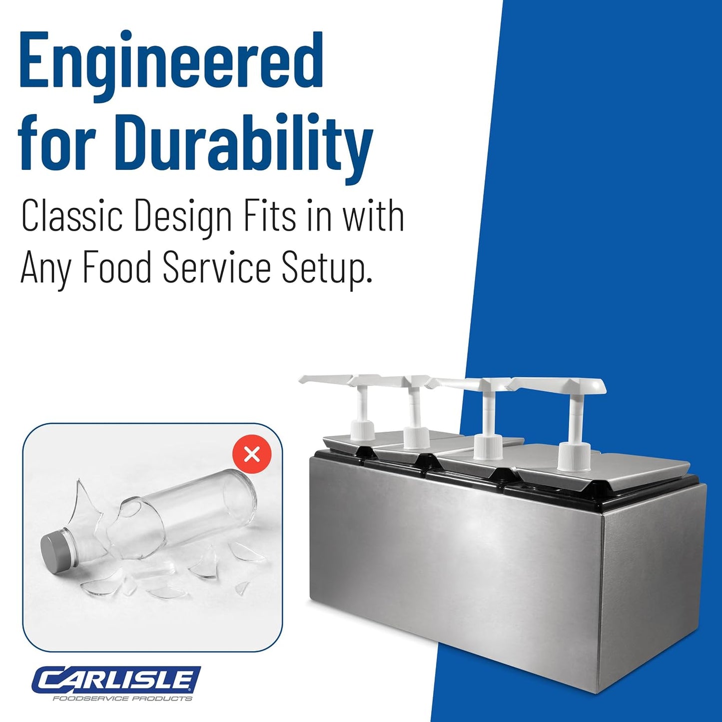 Carlisle FoodService Products Condiment Rail Condiment Center with 4 Standard Pumps for Gas Stations, Restaurants, and Fast Food Stainless Steel, 19.25 X 7.75 X 12.5 Inches, Silver