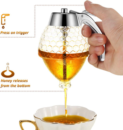 Boao Acrylic Honey Dispenser with Stand Comb Shaped Honey Pot, No Drip Syrup and Sugar Jar Pot with High Capacity Pourer Dispenser