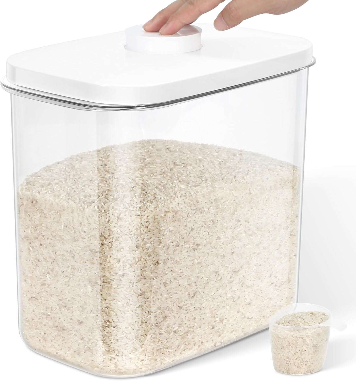 LEAWALK Airtight Rice Storage Container, 3-5Lbs Cereal Dry Food Flour Bin, Pet Dog Cat Food Dispenser with Measuring Cup, BPA Free Plastic Kitchen and Pantry Organization Bin for Sugar-Clear Grey